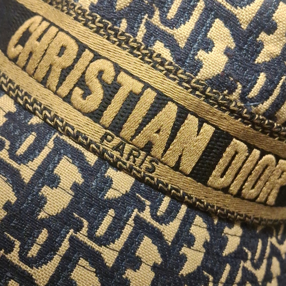 Dior Bucket Hat in Navy Blue and Cream with Branded Band - Picture 2 of 7